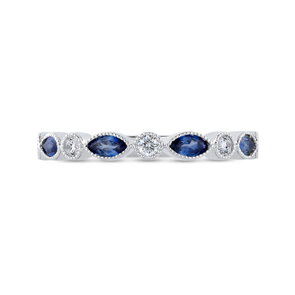 Marquise Cut Sapphire Diamond Wedding Band in 14K White Gold