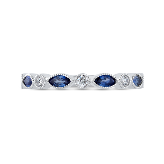Marquise Cut Sapphire Diamond Wedding Band in 14K White Gold