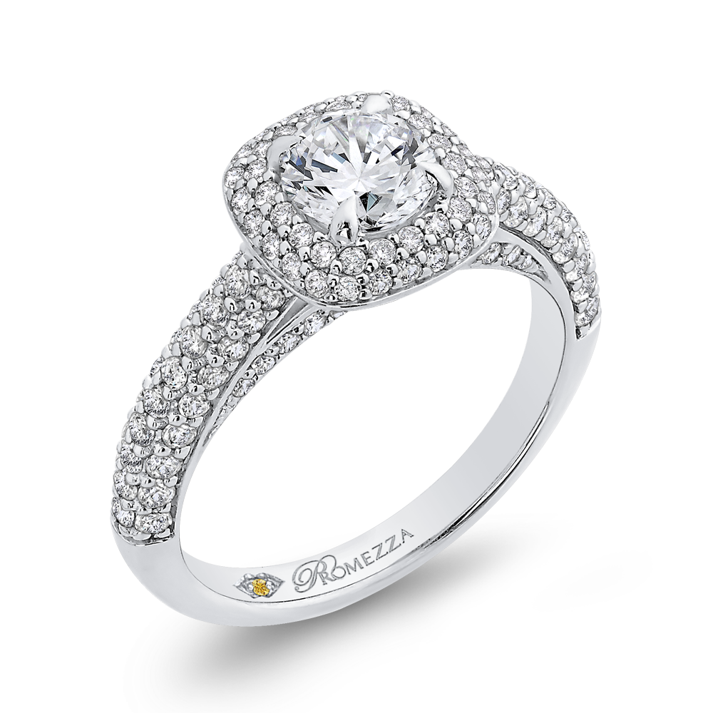 Round Diamond Double Halo Engagement Ring in 14K White Gold