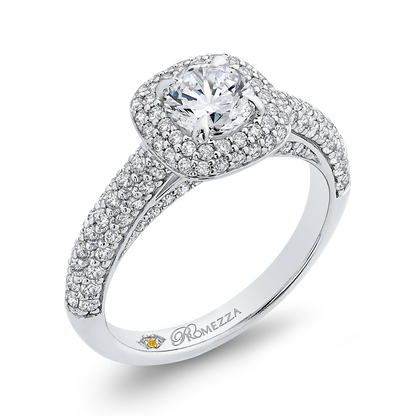 Round Diamond Double Halo Engagement Ring in 14K White Gold