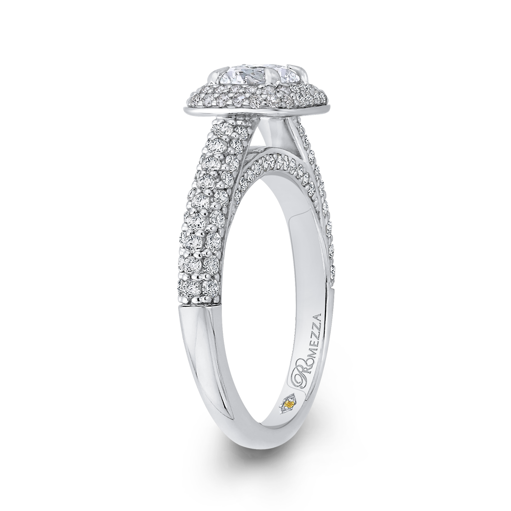 Round Diamond Double Halo Engagement Ring in 14K White Gold