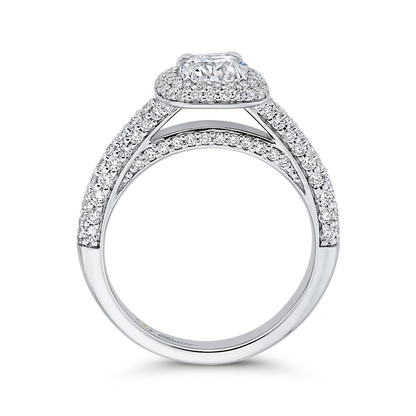 Round Diamond Double Halo Engagement Ring in 14K White Gold