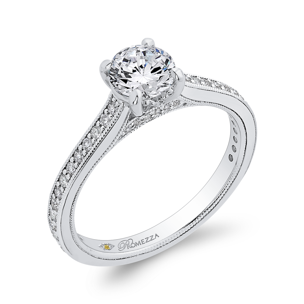 Round Diamond Cathedral Style Engagement Ring in 14K White Gold