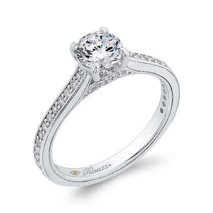 Round Diamond Cathedral Style Engagement Ring in 14K White Gold