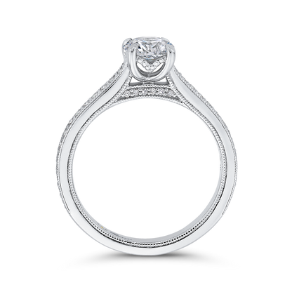 Round Diamond Cathedral Style Engagement Ring in 14K White Gold