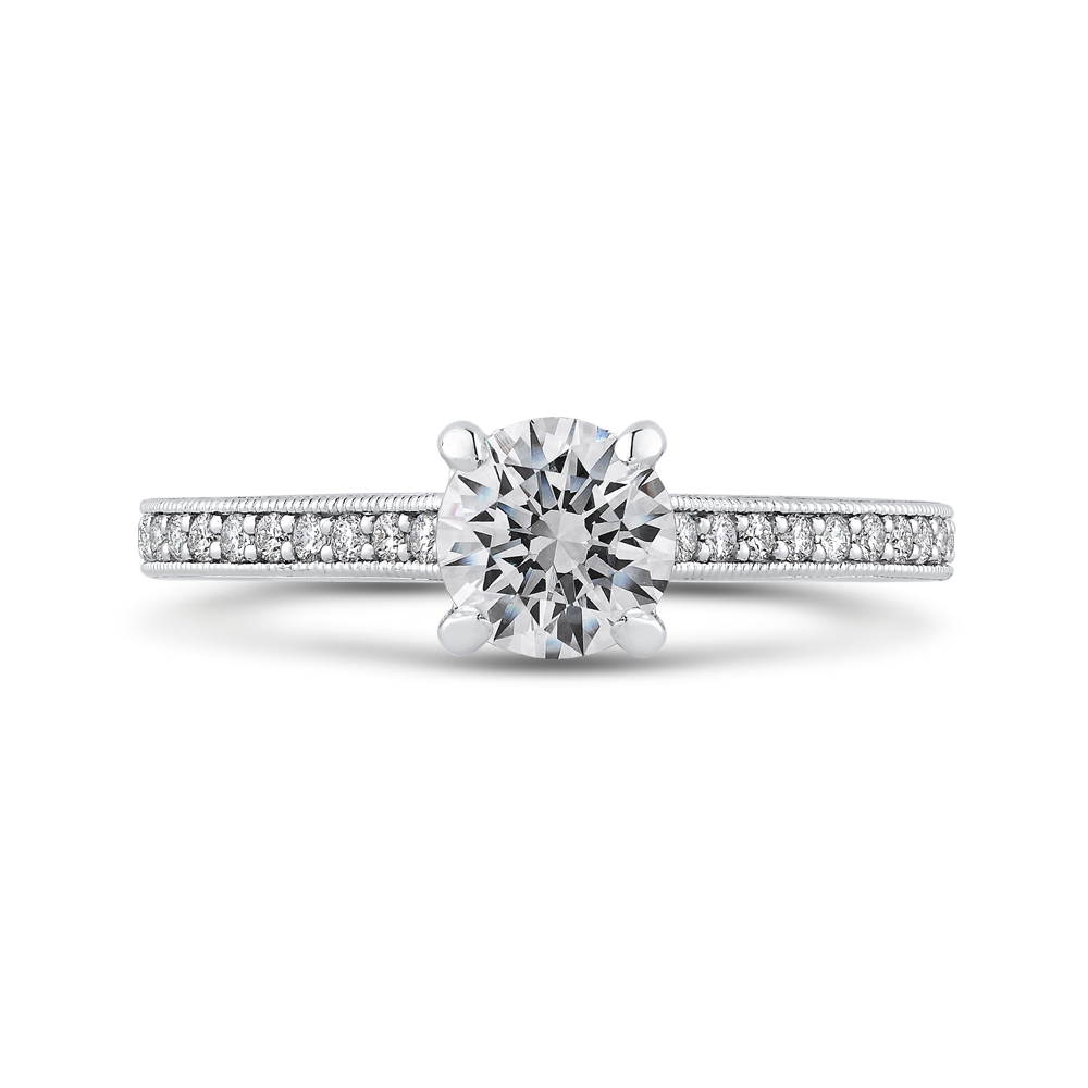 Round Diamond Cathedral Style Engagement Ring in 14K White Gold