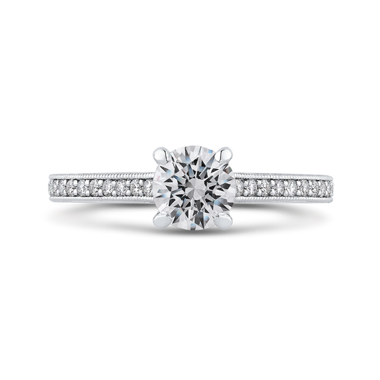 Round Diamond Cathedral Style Engagement Ring in 14K White Gold