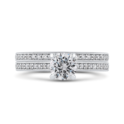 Round Diamond Cathedral Style Engagement Ring in 14K White Gold