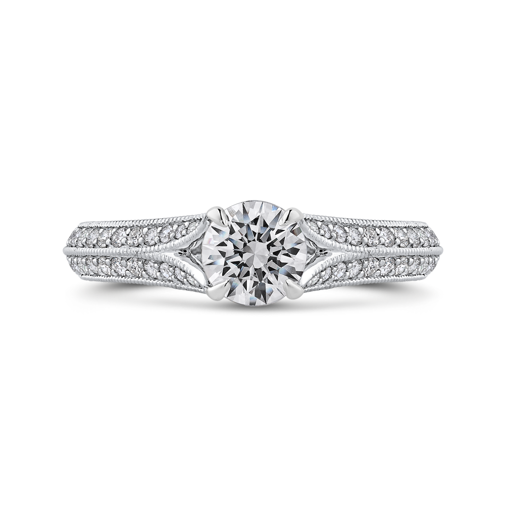 Split Shank Round Diamond Engagement Ring in 14K White Gold