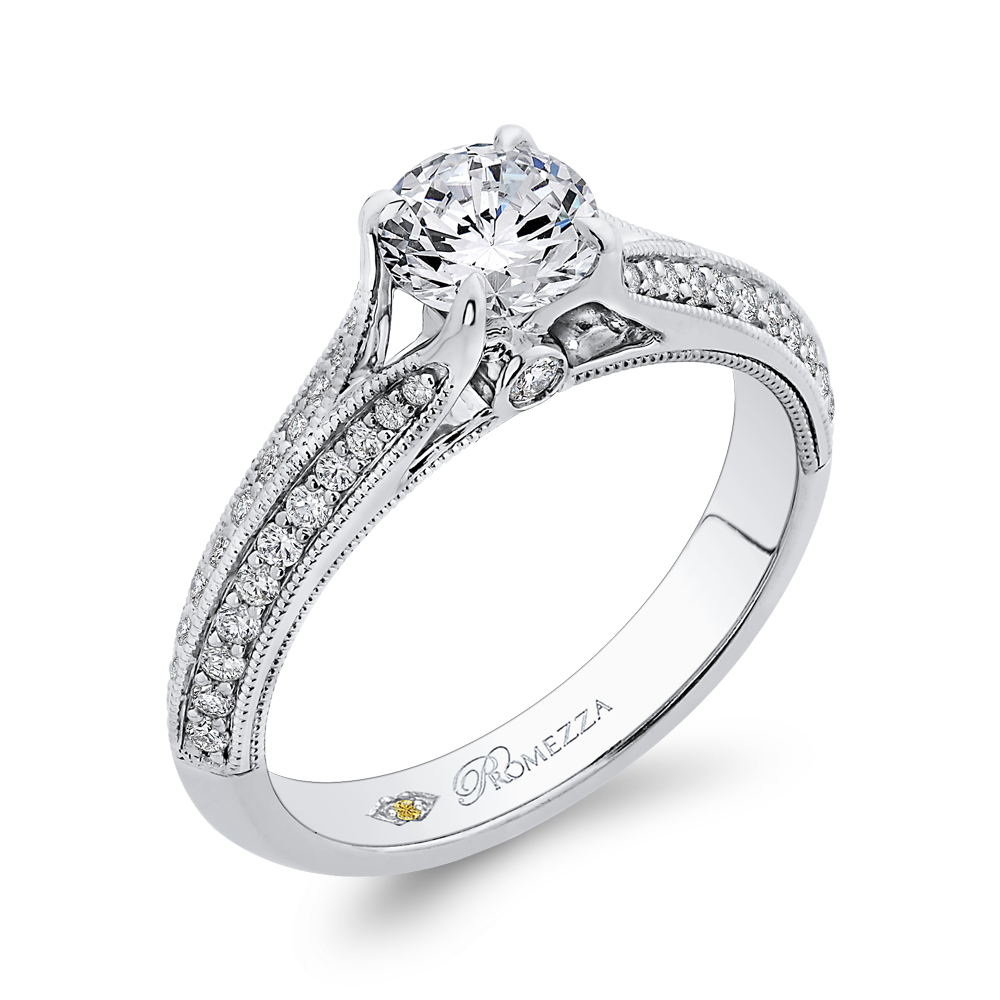 Split Shank Round Diamond Engagement Ring in 14K White Gold