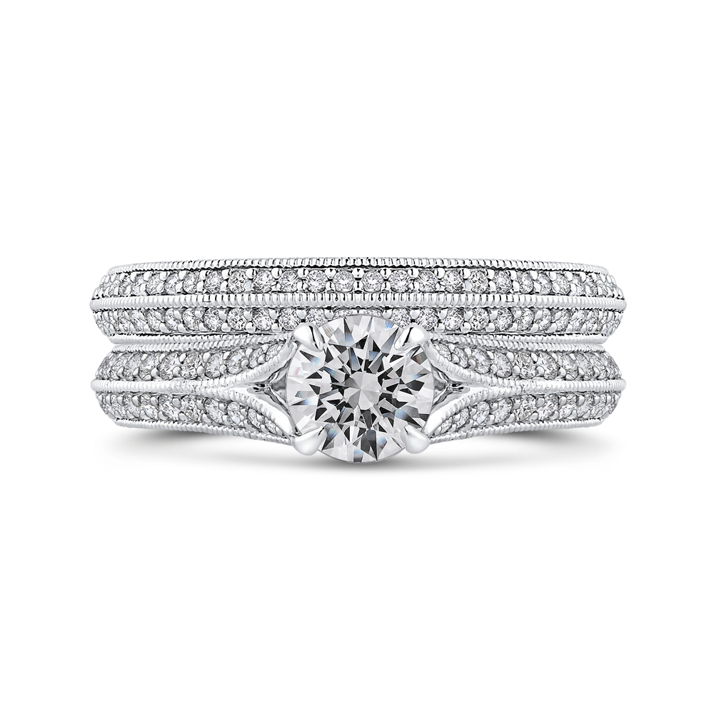 Split Shank Round Diamond Engagement Ring in 14K White Gold