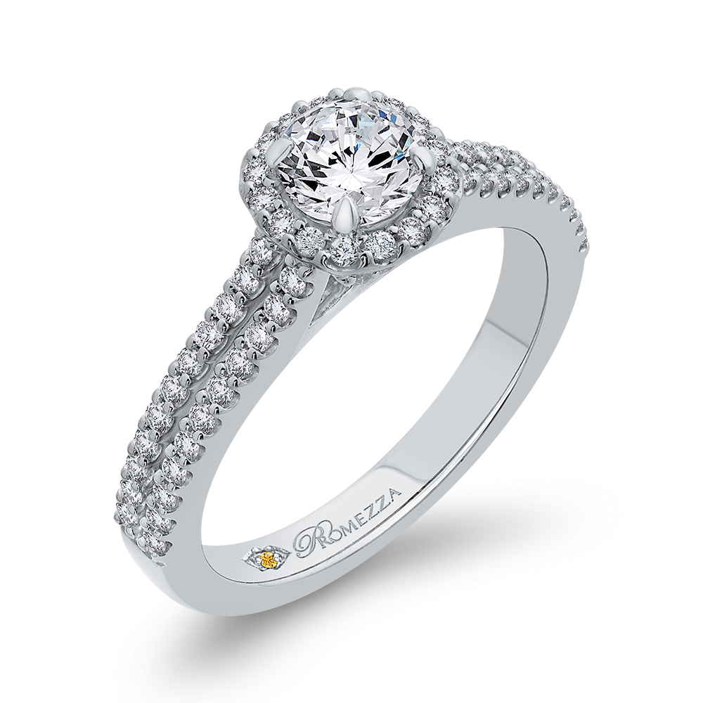 Round Diamond Cathedral Style Halo Engagement Ring in 14K White Gold