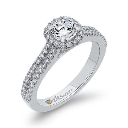 Round Diamond Cathedral Style Halo Engagement Ring in 14K White Gold