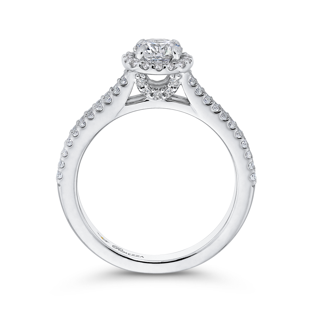 Round Diamond Cathedral Style Halo Engagement Ring in 14K White Gold