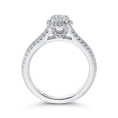 Round Diamond Cathedral Style Halo Engagement Ring in 14K White Gold