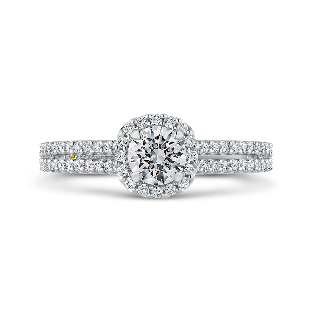 Round Diamond Cathedral Style Halo Engagement Ring in 14K White Gold