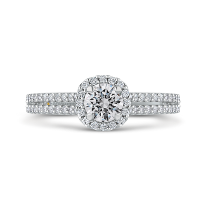 Round Diamond Cathedral Style Halo Engagement Ring in 14K White Gold