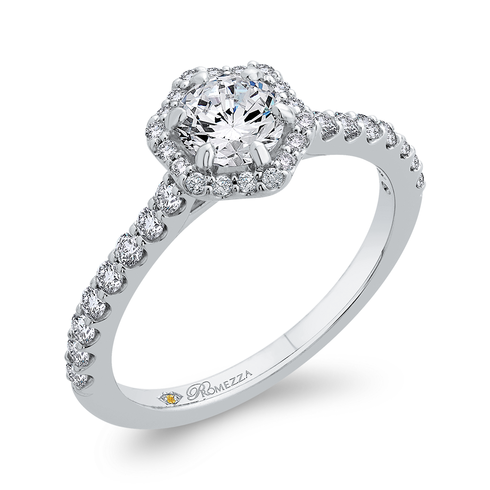 Round Diamond Halo Engagement Ring in 14K White Gold