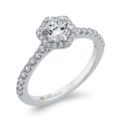 Round Diamond Halo Engagement Ring in 14K White Gold