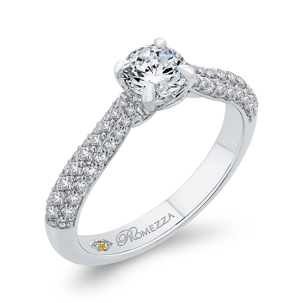 Round Diamond Cathedral Style Engagement Ring in 14K White Gold