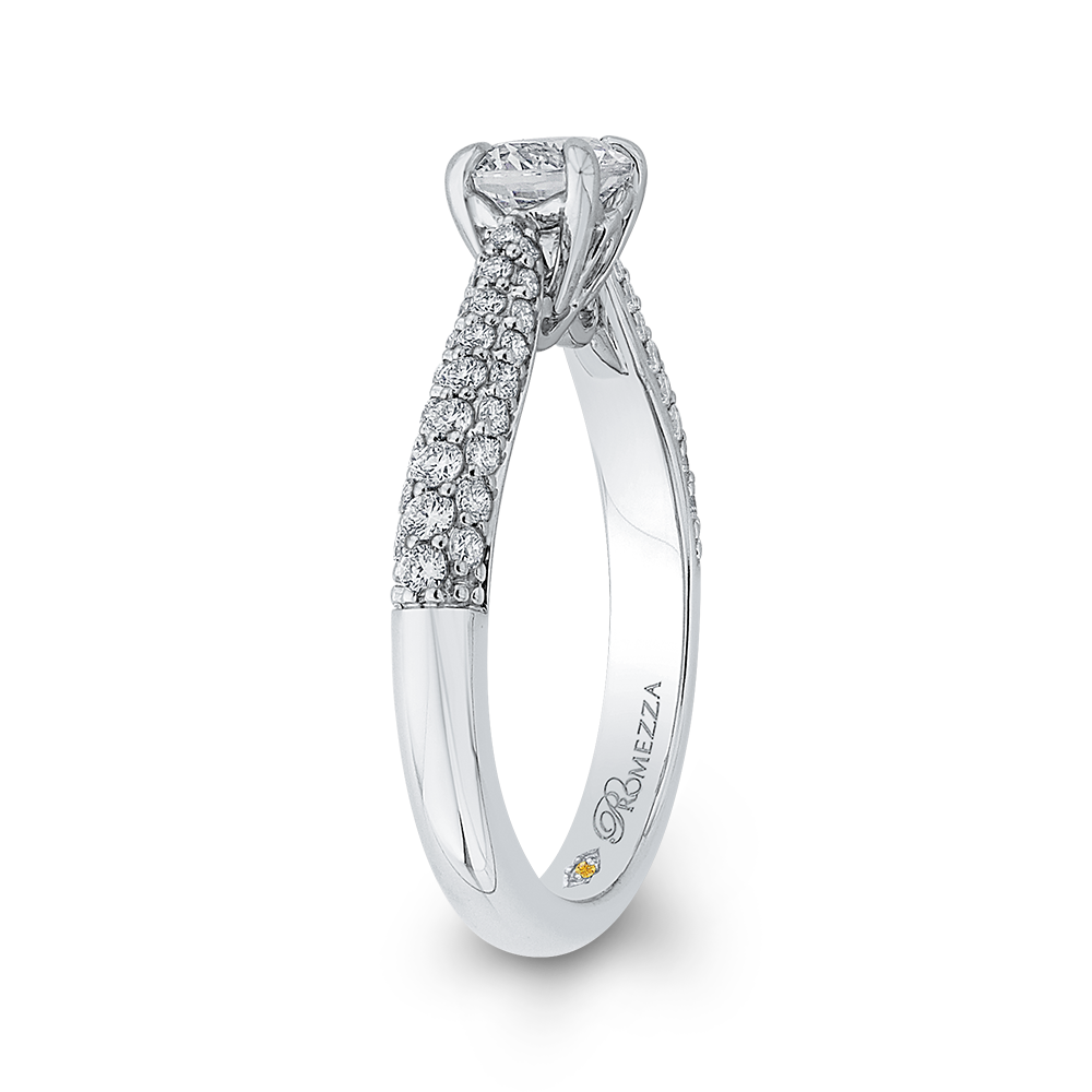 Round Diamond Cathedral Style Engagement Ring in 14K White Gold