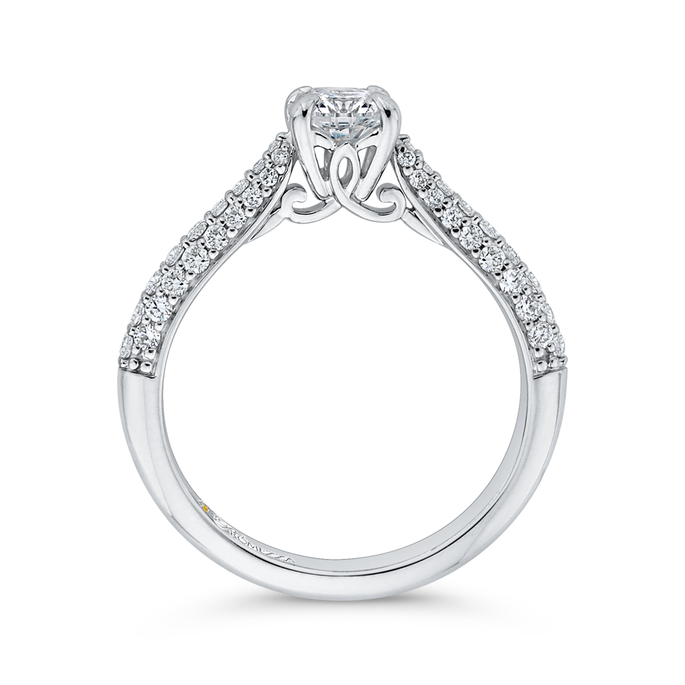 Round Diamond Cathedral Style Engagement Ring in 14K White Gold