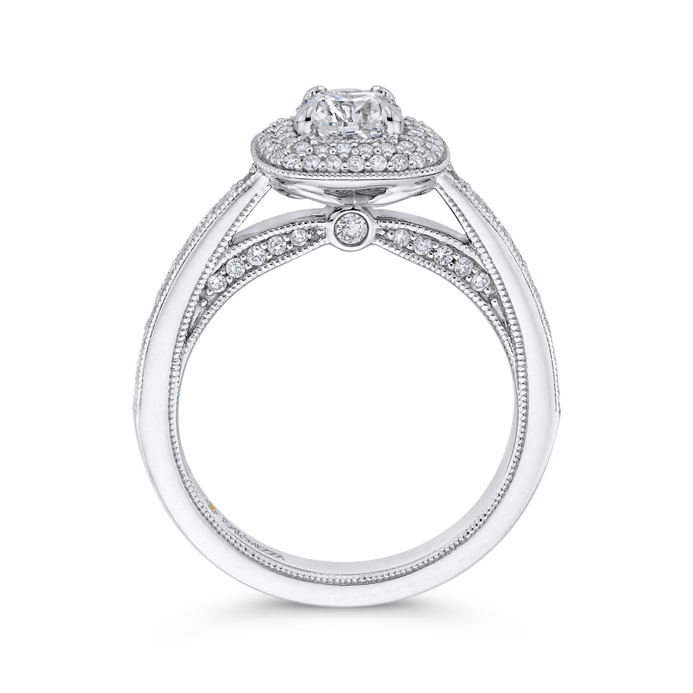 Round Diamond Double Halo Cathedral Style Engagement Ring in 14K White Gold