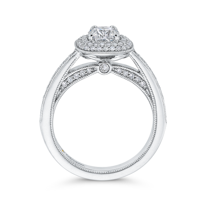 Round Diamond Double Halo Cathedral Style Engagement Ring in 14K White Gold