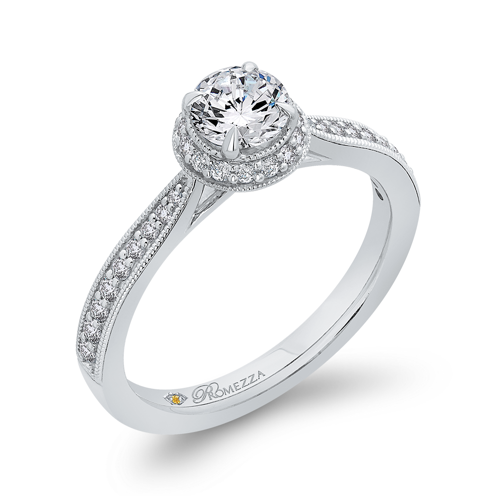 Round Diamond Halo Engagement Ring in 14K White Gold