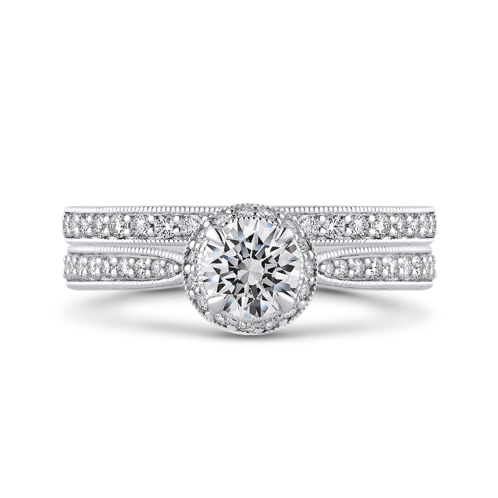 Round Diamond Halo Engagement Ring in 14K White Gold