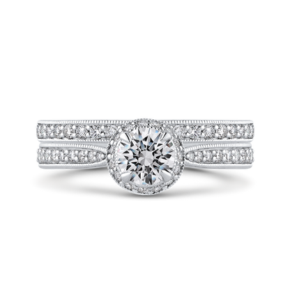 Round Diamond Halo Engagement Ring in 14K White Gold