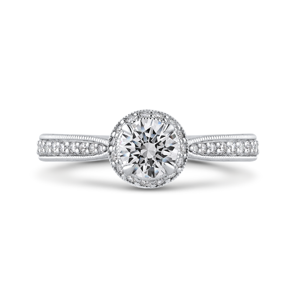 Round Diamond Halo Engagement Ring in 14K White Gold