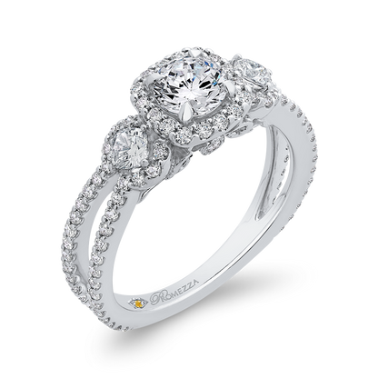 Split Shank Round Diamond Halo Engagement in 14K White Gold