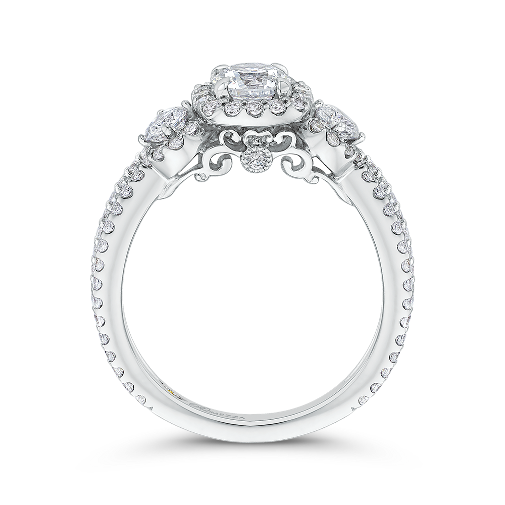 Split Shank Round Diamond Halo Engagement in 14K White Gold