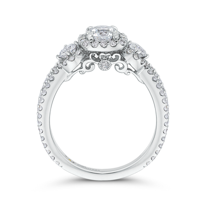 Split Shank Round Diamond Halo Engagement in 14K White Gold