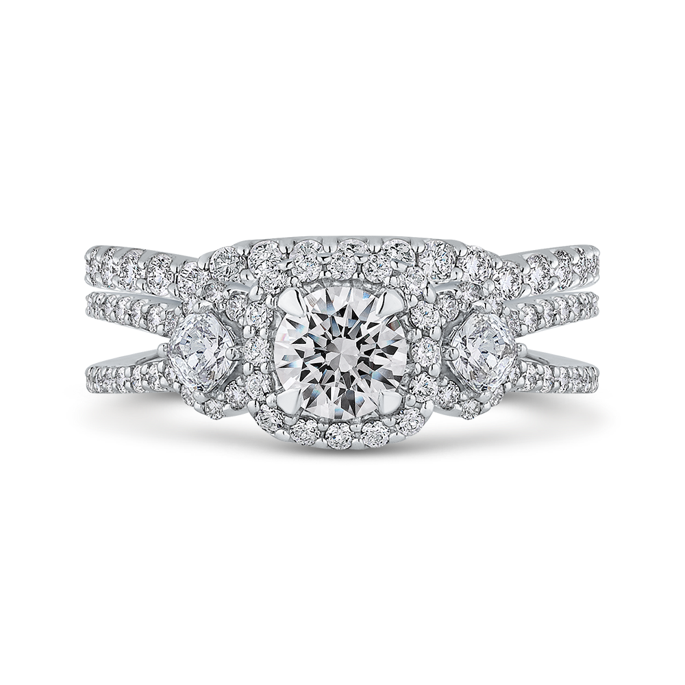 Split Shank Round Diamond Halo Engagement in 14K White Gold