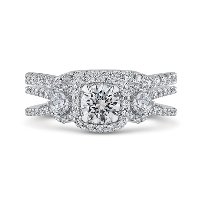 Split Shank Round Diamond Halo Engagement in 14K White Gold