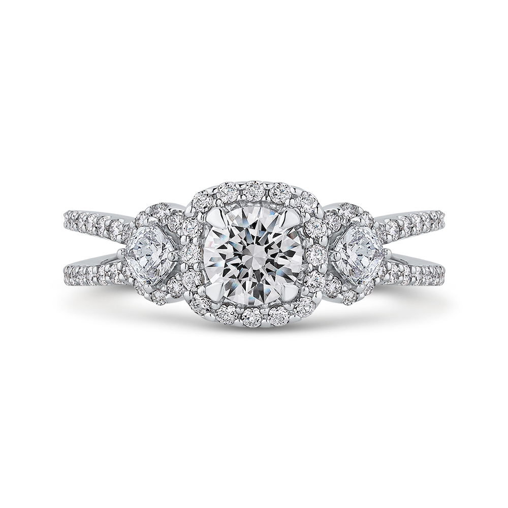 Split Shank Round Diamond Halo Engagement in 14K White Gold