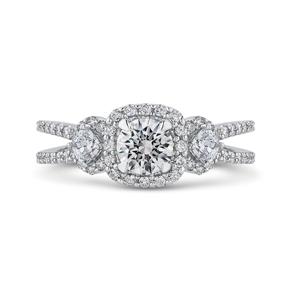 Split Shank Round Diamond Halo Engagement in 14K White Gold