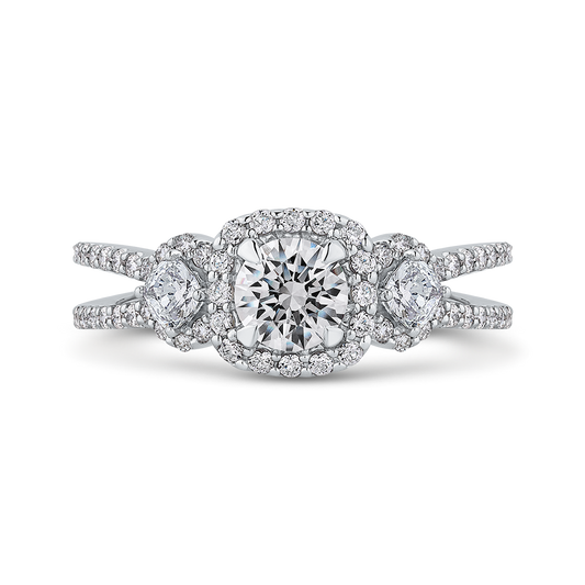 Split Shank Round Diamond Halo Engagement in 14K White Gold