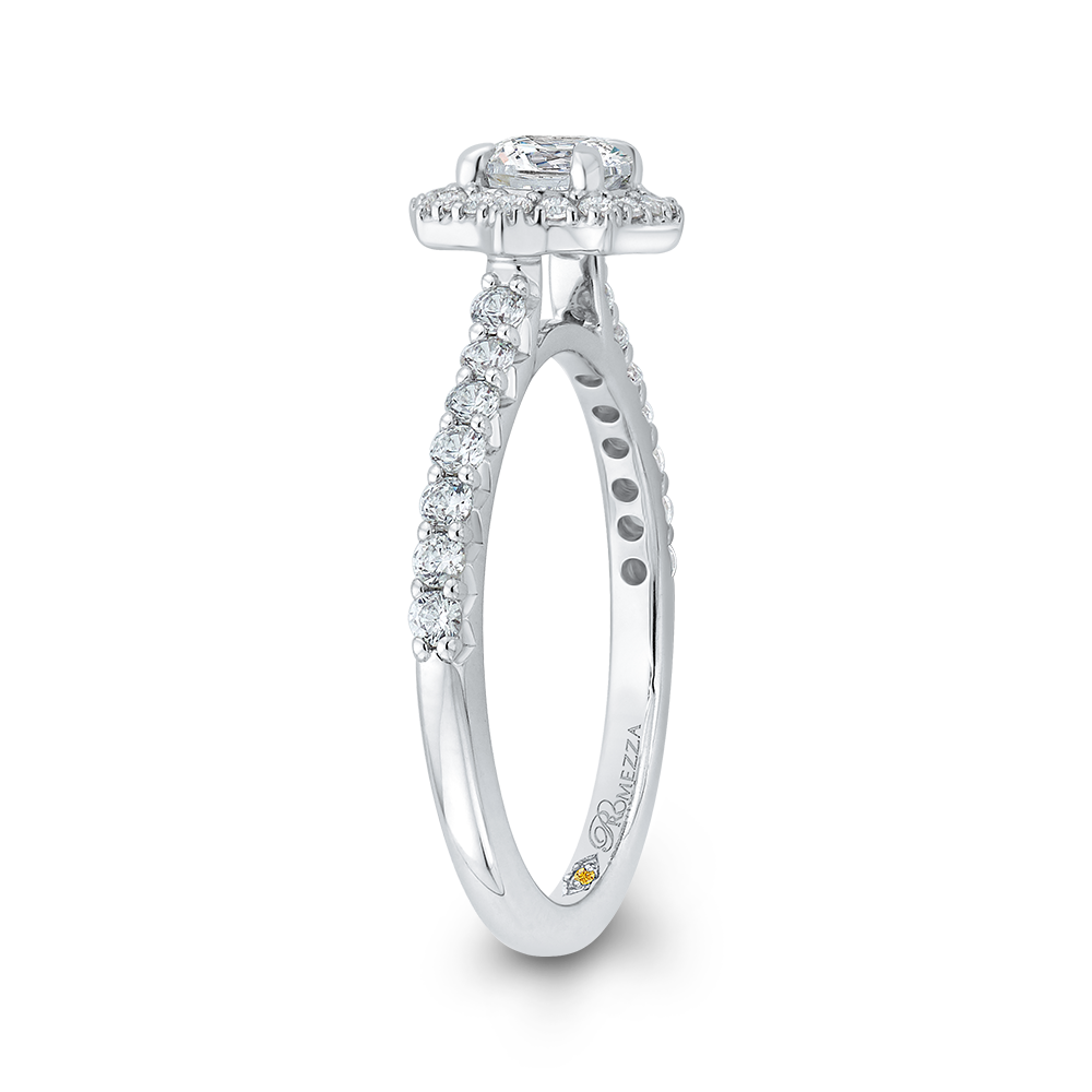 Round Diamond Floral Halo Engagement Ring in 14K White Gold