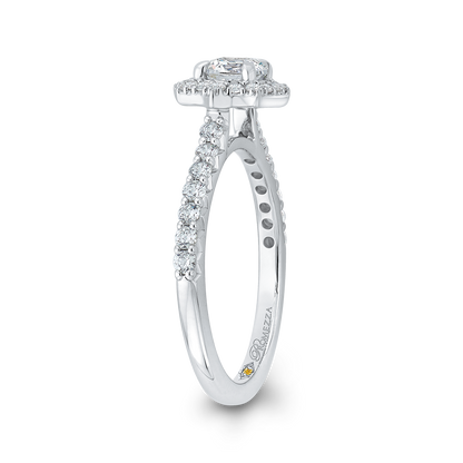 Round Diamond Floral Halo Engagement Ring in 14K White Gold