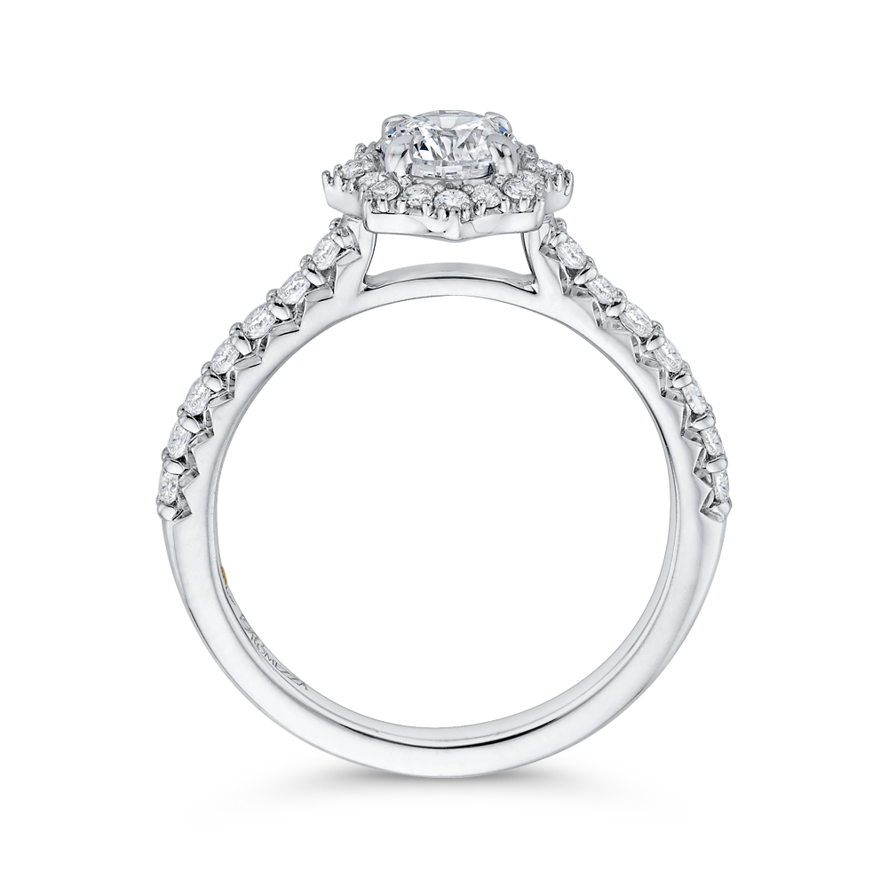 Round Diamond Floral Halo Engagement Ring in 14K White Gold