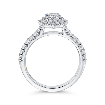 Round Diamond Floral Halo Engagement Ring in 14K White Gold