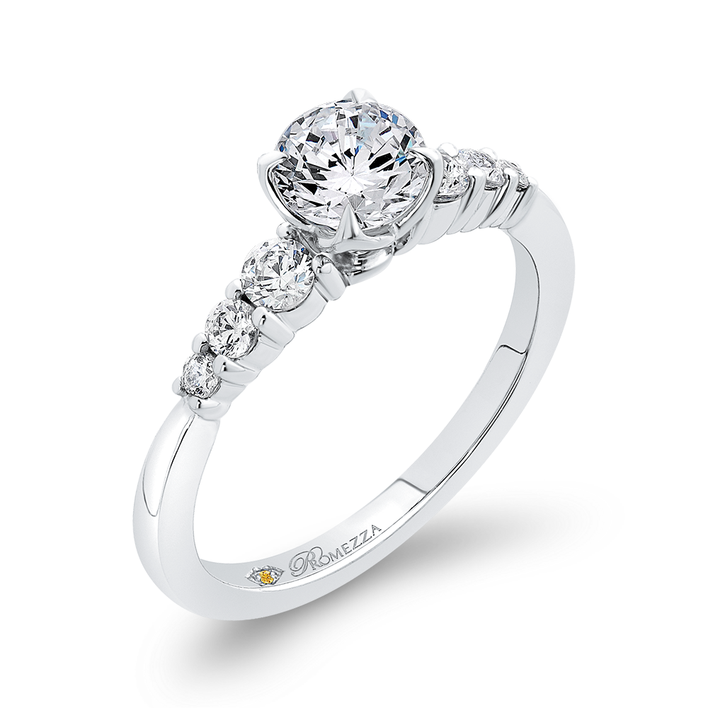 Diamond Floral Engagement Ring in 14K White Gold