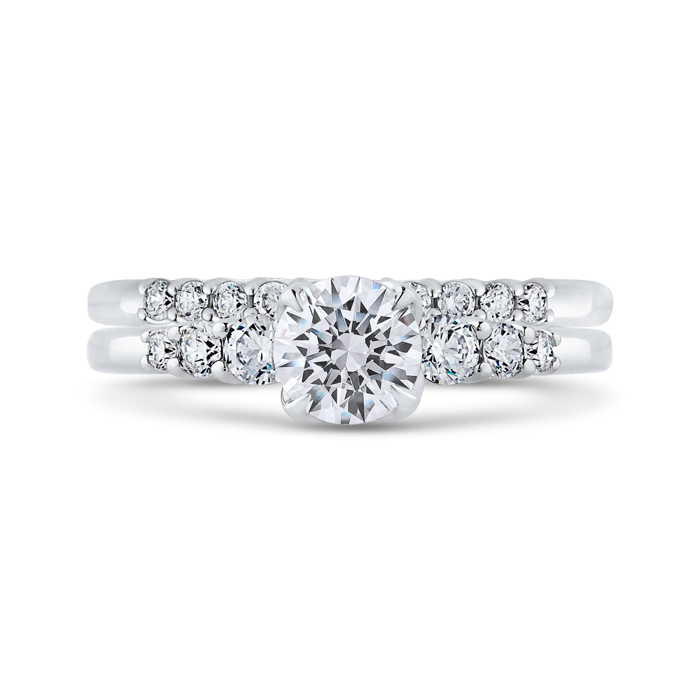 Diamond Floral Engagement Ring in 14K White Gold