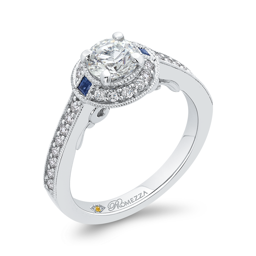 Round Diamond Halo Engagement Ring in 14K White Gold