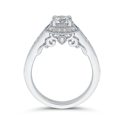 Round Diamond Halo Engagement Ring in 14K White Gold