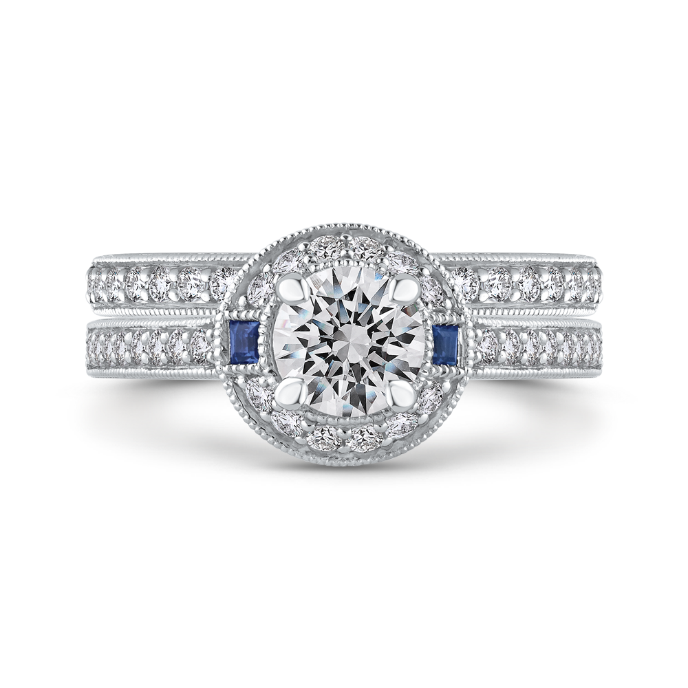 Round Diamond Halo Engagement Ring in 14K White Gold