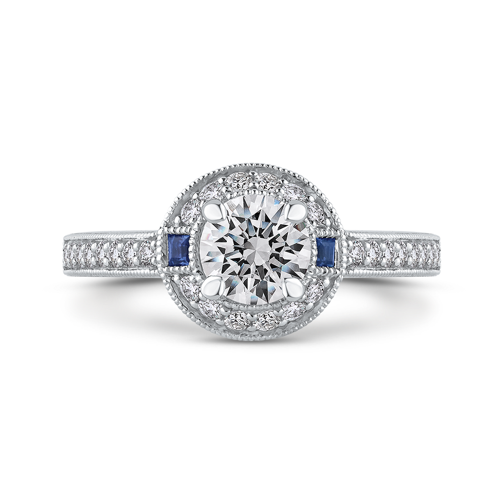 Round Diamond Halo Engagement Ring in 14K White Gold